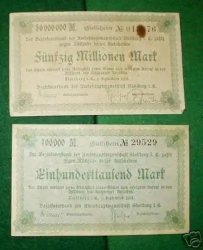 2 Banknoten Inflation der Stadt Stollberg im Erzg. 1923