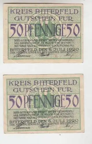 2 Banknoten Notgeld Kreis Bitterfeld 1920 gute Erhaltung (105350)