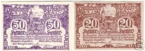 2 Banknoten Notgeld Gemeinde Ried im Traunkreis 1920