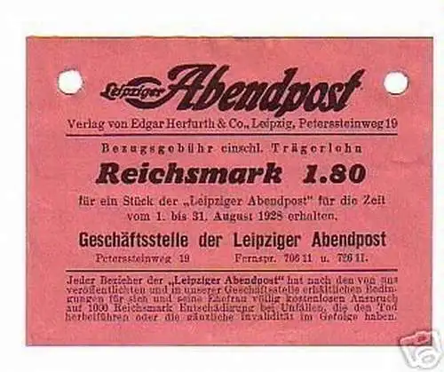 Seltene Banknote 1,80 Reichsmark Leipziger Abendpost