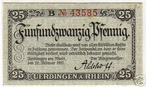 25 Pfennig Notgeld der Stadt Uerdingen am Rhein 1921