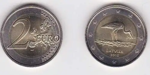 2 Euro Gedenkmünze Lettland 2015 Schwarzstorch Stgl. (166864)