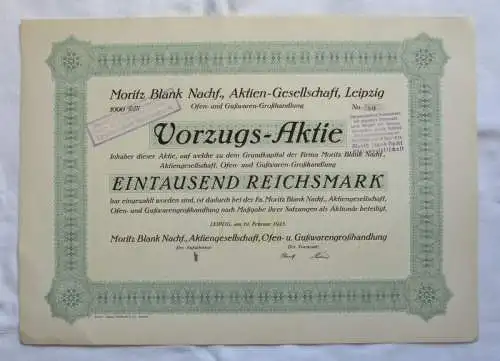 1.000 RM Aktie Moritz Blank Nachf. AG Leipzig 19.02.1925 (147172)