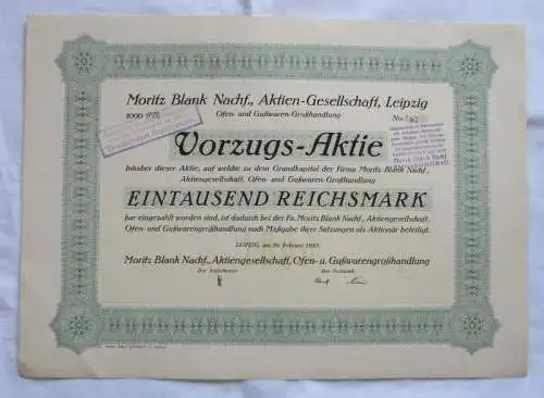 1.000 RM Aktie Moritz Blank Nachf. AG Leipzig 19.02.1925 (147441)