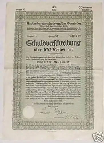 Alte Aktie 100 Mark Schuldverschreibung Berlin 1933