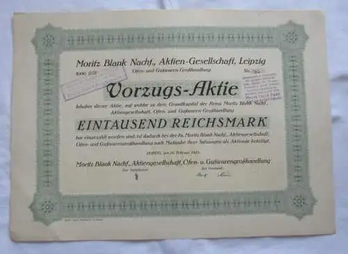 1.000 RM Aktie Moritz Blank Nachf. AG Leipzig 19.02.1925 (146856)