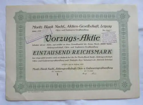 1.000 RM Aktie Moritz Blank Nachf. AG Leipzig 19.02.1925 (146818)