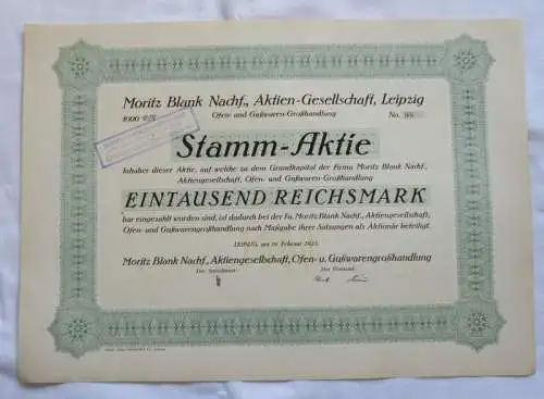 1.000 RM Aktie Moritz Blank Nachf. AG Leipzig 19.02.1925 (147482)