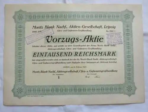 1.000 RM Aktie Moritz Blank Nachf. AG Leipzig 19.02.1925 (147425)