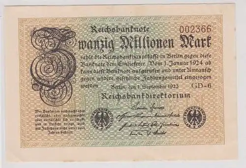 20 Millionen Mark Banknote Berlin 1.9.1923 Rosenberg 107 e (119750)