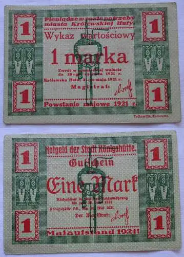 1 Mark Banknote Notgeld Stadt Königshütte Chorzów 1921 (108521)