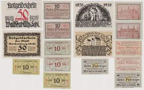 8 Banknoten Notgeld Stadt Waldenburg Wałbrzych 1920 (150549)