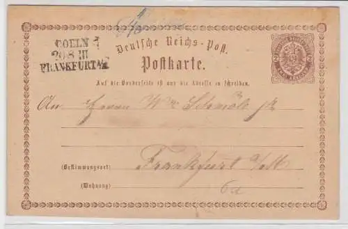 96967 DR Ganzsachen Postkarte Plattenfehler P2/6a Cöln nach Frankfurt 1874