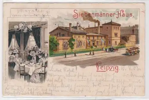 95410 Ak Lithographie Leipzig Siebenmänner Haus Festsäle 1903