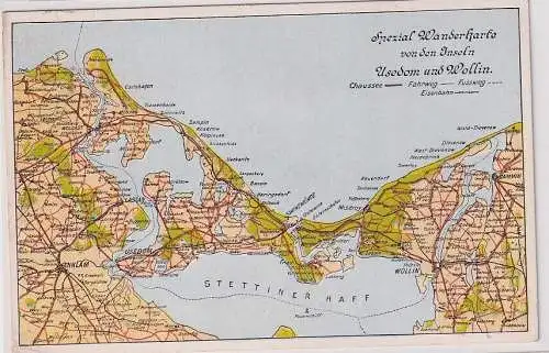 904909 Feldpost Ak Spezial Wanderkarte von den Inseln Usedom und Wollin 1940