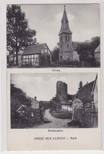 31648 Mehrbild Ak Gruss aus Klepzig - Kirche und Rabenstein 1938