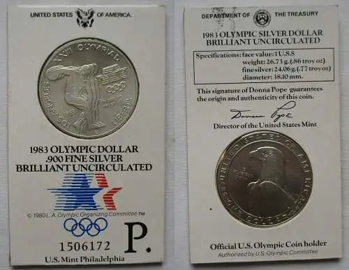 1 Dollar Silber Münze USA 1983 XXII Olympiade Los Angeles 1984 Diskus (152519)