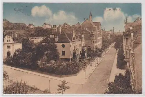 05316 teil kolorierte AK Guben - Straßenansicht Grüne Wiese 1912