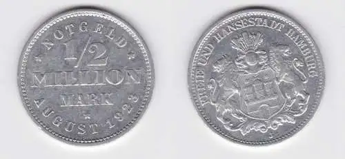 1/2 Million Mark Aluminium Münze Freie Hansestadt Hamburg 1923 vz (154921)