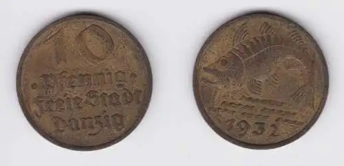 10 Pfennig Messing Münze Danzig 1932 Dorsch Jäger D 13 (156323)