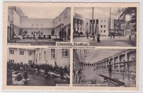 24128 Ak Chemnitz - Stadtbad, Luft- und Sonnenbad, Schwimmhalle m. 50m Bahn 1938