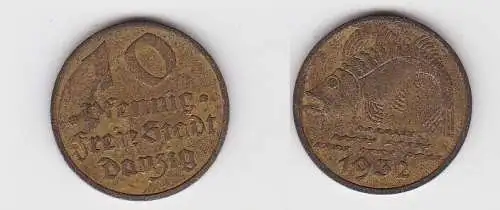 10 Pfennig Messing Münze Danzig 1932 Dorsch Jäger D 13 (130089)