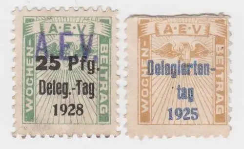 2 seltene Beitrags Marken Arbeiter-Ersatzkassen-Verband AEV 1925-1928 (81076)