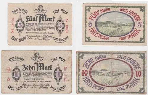 5 & 10 Mark Banknoten Notgeld Kreis Neurode Grafschaft Glatz 1918 (133165)