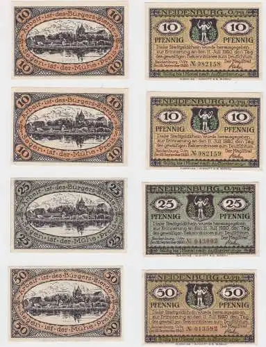 4 Banknoten Notgeld Stadt Neidenburg Ostpreussen 1921 kassenfrisch (133019)