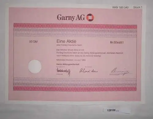 50 Mark Aktie Garny AG Mörfelden Walldorf im Juni 1984 (128106)