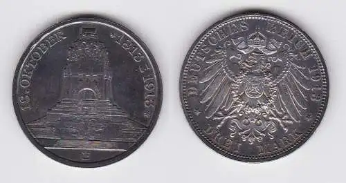 3 Mark Silber Münze Sachsen Völkerschlachtdenkmal Leipzig 1913 vz (150091)