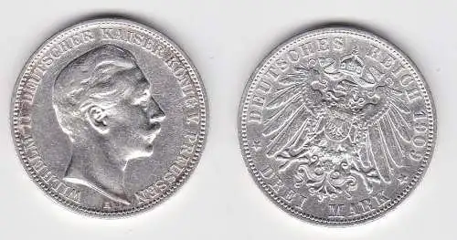 3 Mark Silbermünze Preussen Kaiser Wilhelm II 1909 A Jäger 103 ss (150753)