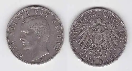 5 Mark Silbermünze Bayern König Otto 1901 Jäger 46 ss (150295)