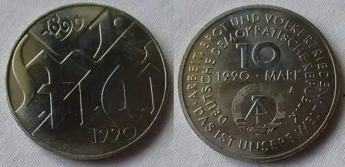 DDR Gedenk Münze 10 Mark 100.Jahre 1.Mai Feiertag 1990 Stempelglanz (156694)