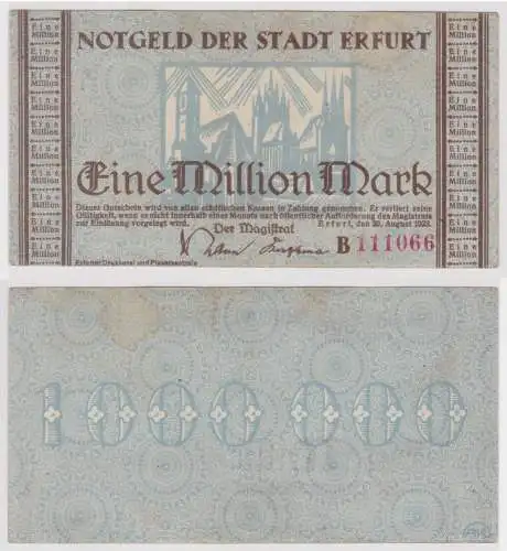 1 Million Mark Banknote Inflation Stadt Erfurt 20.08.1923 (157067)