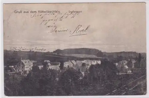 900313 Feldpost AK Gruß aus dem Köttwitzschtale, Dorfansicht m. Bahngleisen 1918