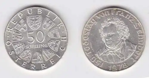 50 Schilling Silber Münze Österreich Franz Schubert 1978 vz/Stgl. (128759)