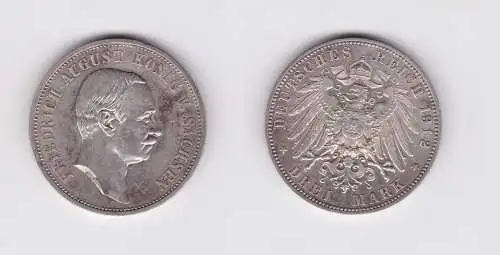 3 Mark Silbermünze Sachsen König Friedrich August 1912 Jäger 135 (126683)