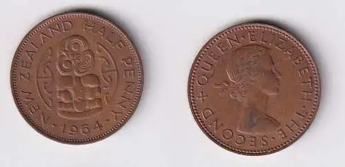 1/2 Penny Bronze Münze Neuseeland 1964 Elizabeth (137663)