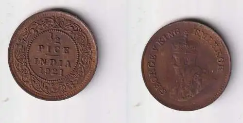 1/2 Pice Paise Kupfer Münze Indien 1921 Georg V. (134714)