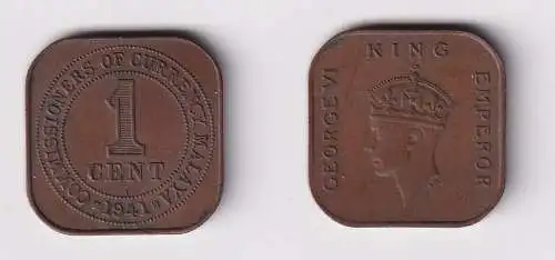 1 Cent Kupfer Münze Britisch Malaya 1941 (137246)