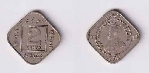 2 Anna Kupfer-Nickel Münze Indien 1918 Georg V. (139327)