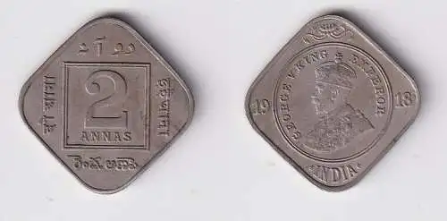 2 Anna Kupfer-Nickel Münze Indien 1918 Georg V. (137317)