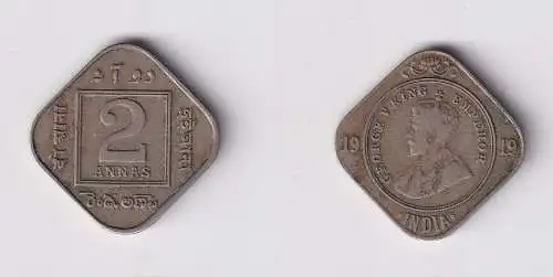 2 Anna Kupfer-Nickel Münze Indien 1919 Georg V. (139341)