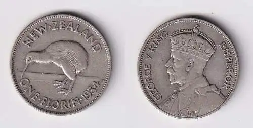 1 Florin Kupfer-Nickel Münze Neuseeland 1934 Kiwi (130294)