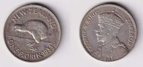 1 Florin Kupfer-Nickel Münze Neuseeland 1934 Kiwi (145521)