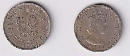 50 Cents Kupfer-Nickel Münze Malaya und britisch Borneo 1961 Elizabeth (139005)