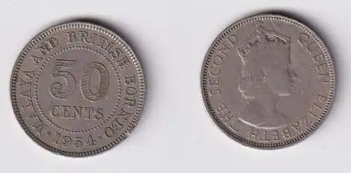 50 Cents Kupfer-Nickel Münze Malaya und britisch Borneo 1954 Elizabeth (137266)