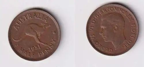 1/2 Penny Bronze Münze Australien Georg V. 1951 (141508)