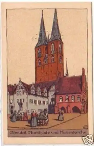 24087 Künstler-Ak Stendal Marktplatz um 1920